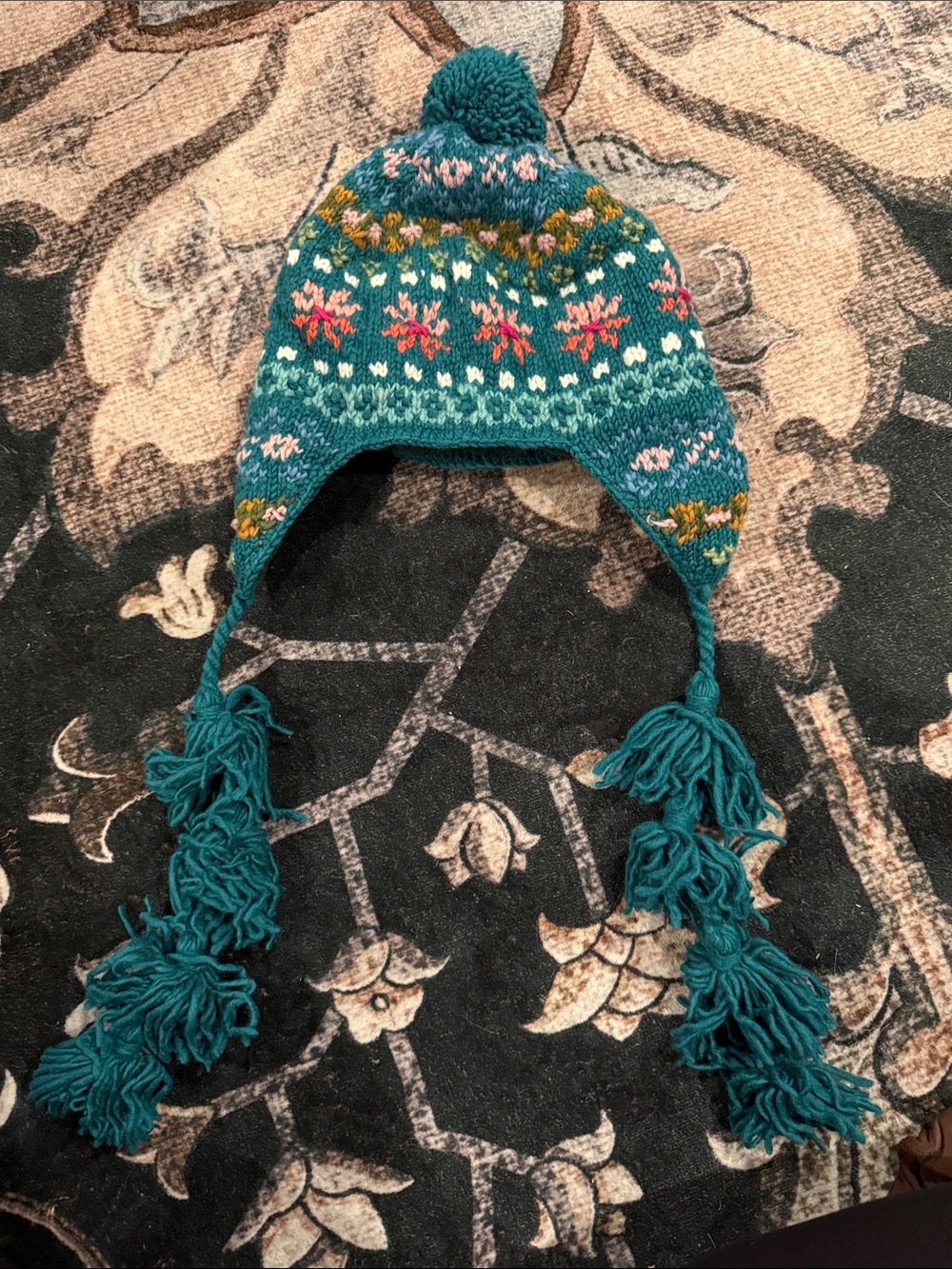 Teal Pom-Pom Earflap Beanie Hat - Brand French knot from free people